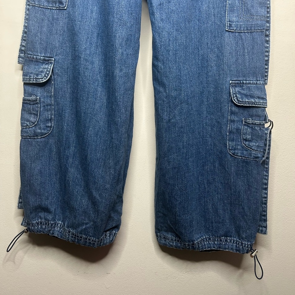 Garage Denim Cargo Pocket Elastic Waistband Pant in Light Indigo Blue sz Medium - Picture 9 of 12